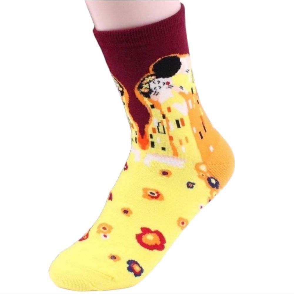 Famous Painting The Kiss Crew Socks Korean Art Socks Combed Cotton Size 4-10